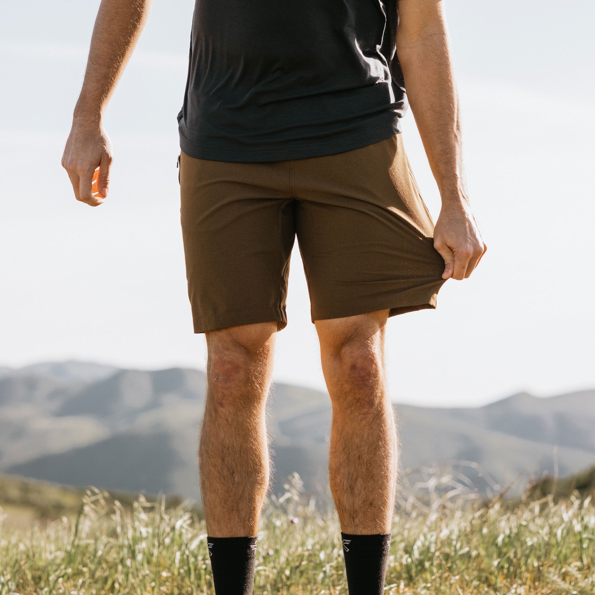 KETL Mtn Vent Lightweight Shorts 9 Inseam: Summer Hiking & Travel - Ultra-Breathable Airflow Stretch Brown Men's