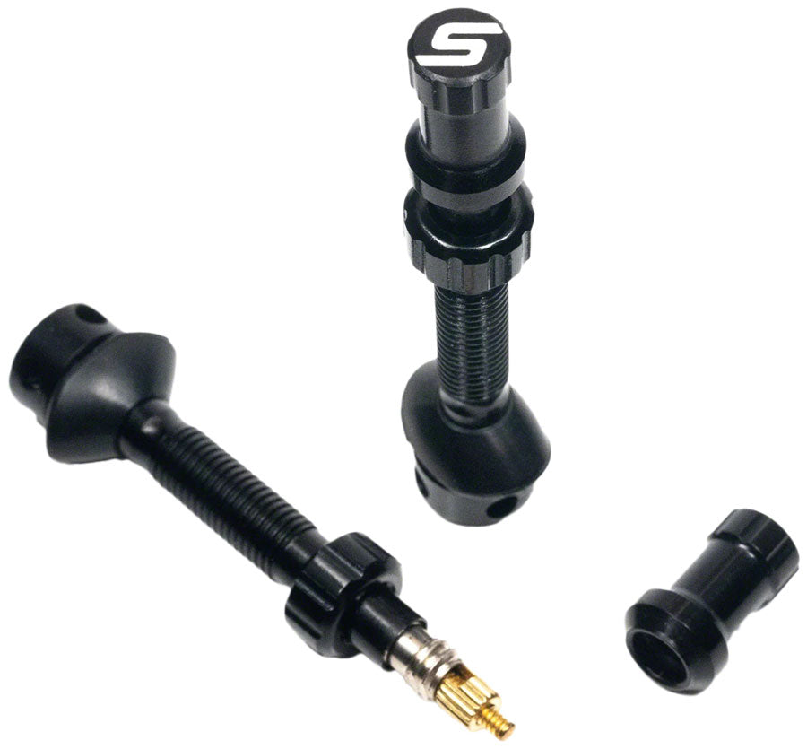 Stan's Tubeless Universal+ Valve Stems - Alloy, Medium, Black, Pair