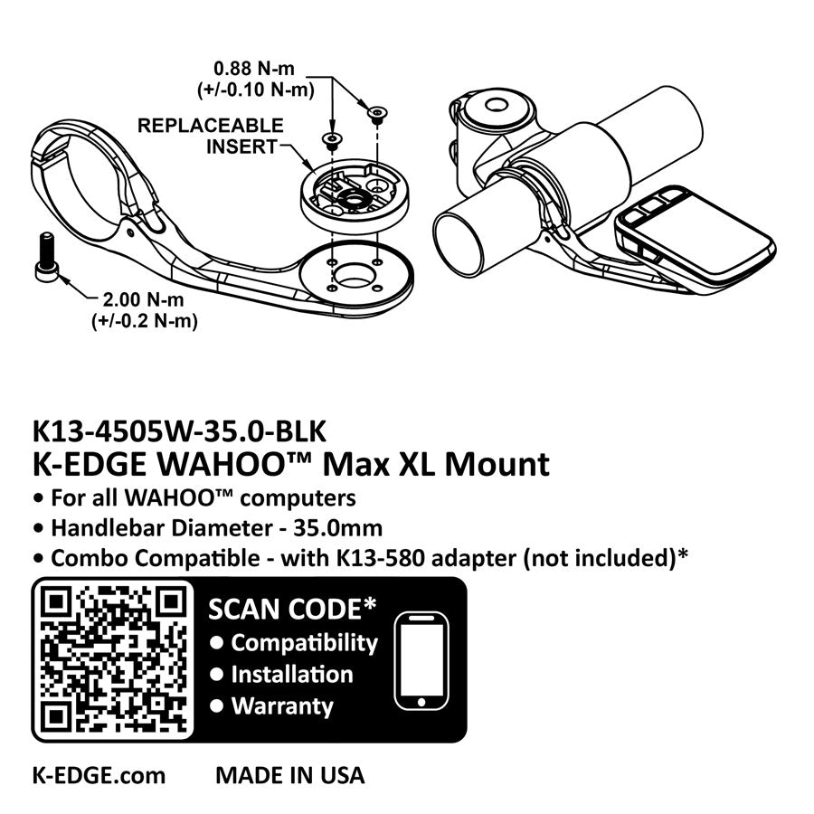 K-EDGE Wahoo MAX XL Computer Mount - 35.0mm, Black Anodize Deals Cheap Pice