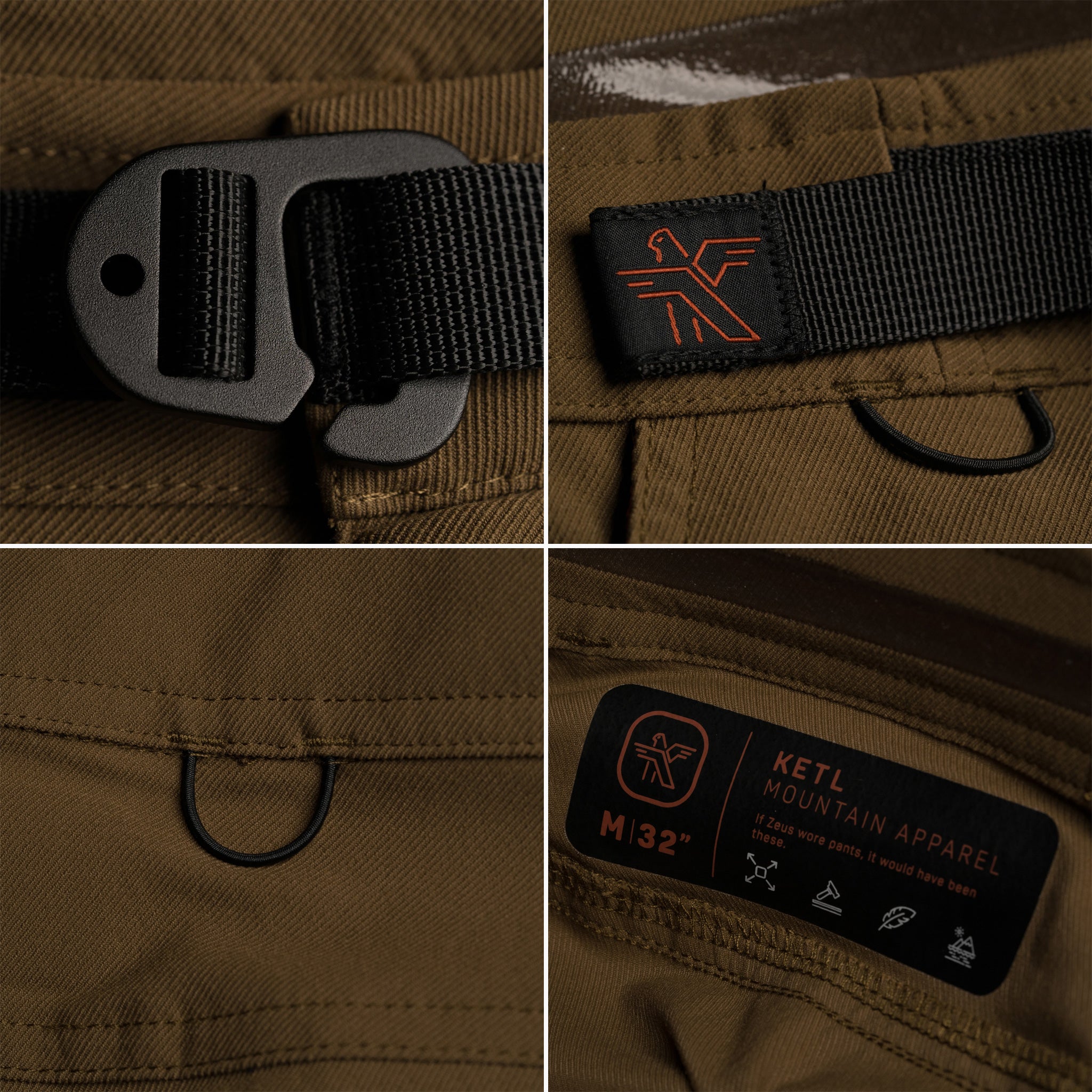 Ketl Mtn Shenanigan Hiking Pants Straight Fit 32 Inseam - Lightweight, Stretchy, Packable, Adventure Travel Men's Pants Brown