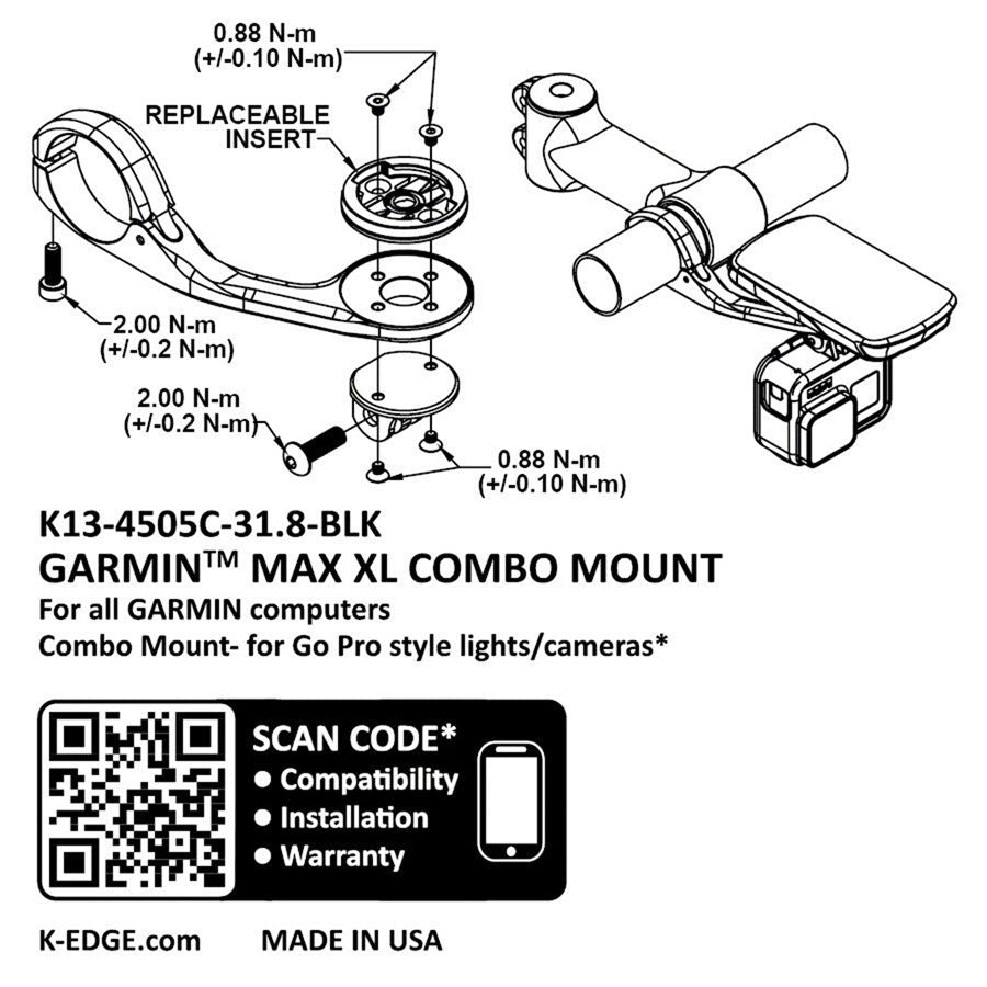 K-EDGE Garmin Max XL Combo Mount - 31.8, Black Sale Discount