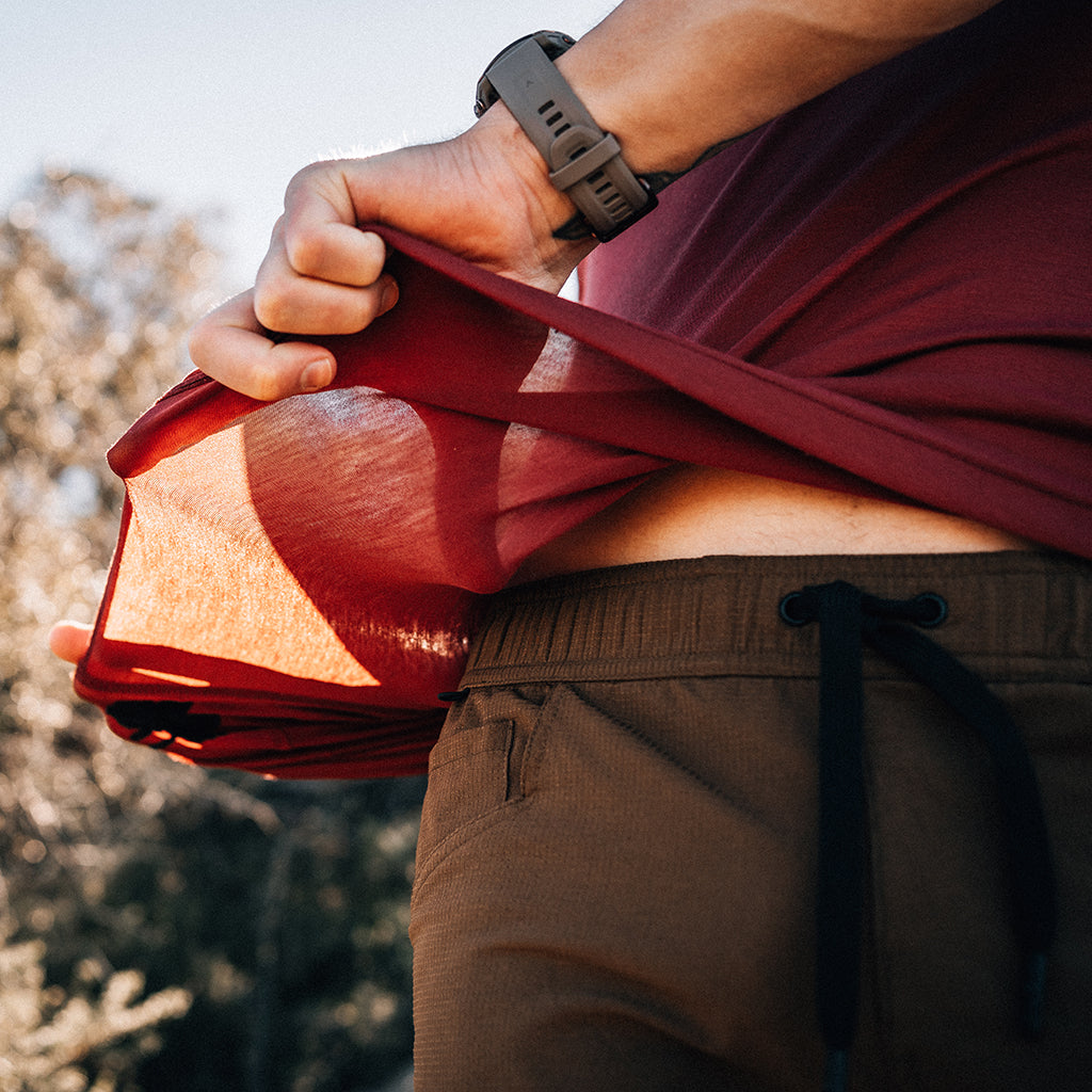 KETL Mtn Departed Featherweight Performance Travel Tee - Men's Athletic Lightweight Packable Short Sleeve Shirt Maroon