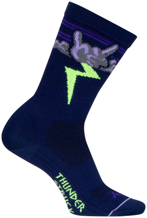 SockGuy Thunder Crew Socks - 6, Navy/Purple/Green, Small/Medium Outlet Low Pice