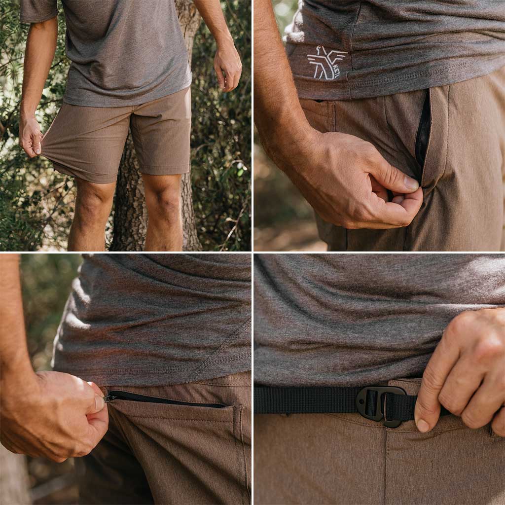 KETL Mtn Virtue Hybrid Shorts V3 9 Inseam: Swim, Hike, Travel, Lounge, Bike - Men's Hiking Chino Style Lightweight Brown