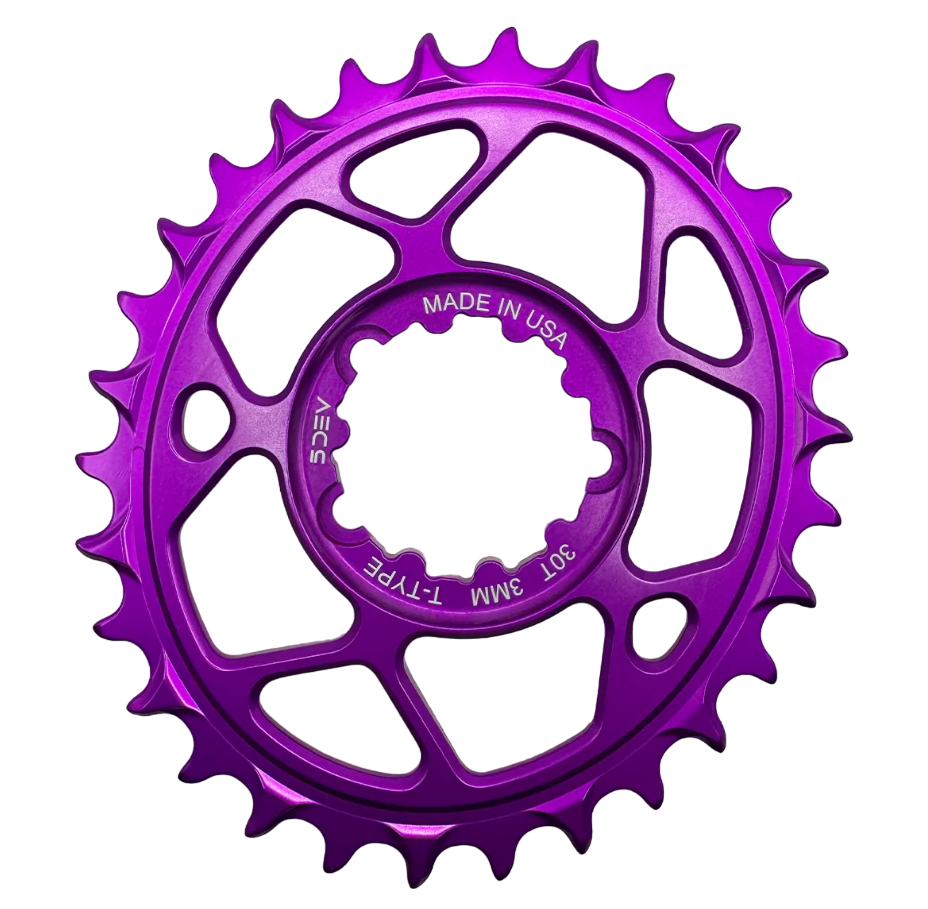 5Dev T-Type Aluminum Oval Chainring, Purple, Sram 8 Bolt, 32 Tooth, 3mm Offset Clearance Inexpensive