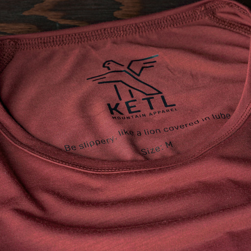 KETL Mtn Departed Featherweight Performance Travel Tee - Men's Athletic Lightweight Packable Long Sleeve Shirt Maroon