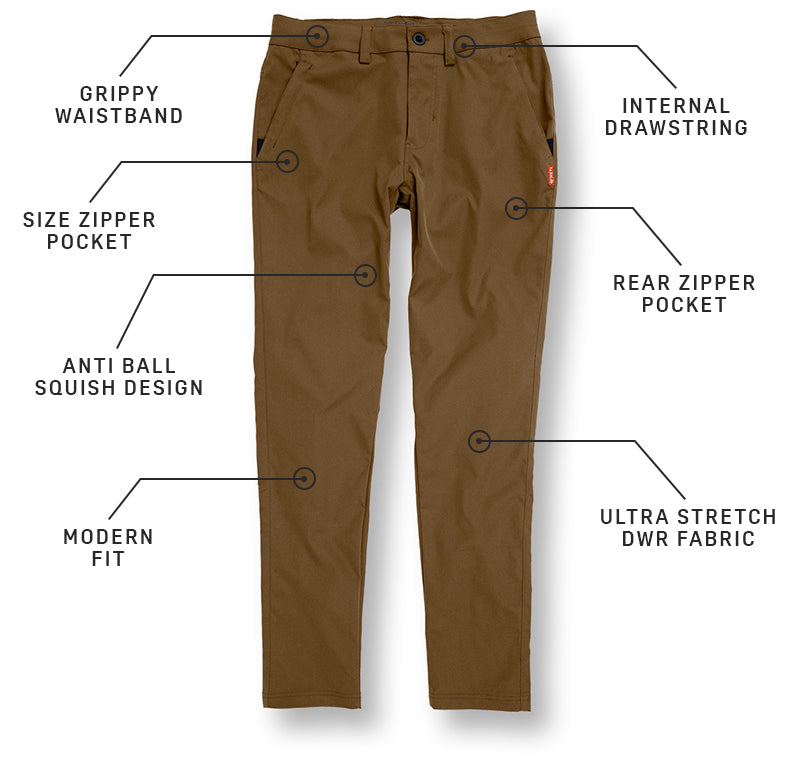 KETL Mtn Tomfoolery Travel Pants 34 Inseam: Stretchy, Packable, Casual Chino Style W/ Zipper Pockets - Brown Men's