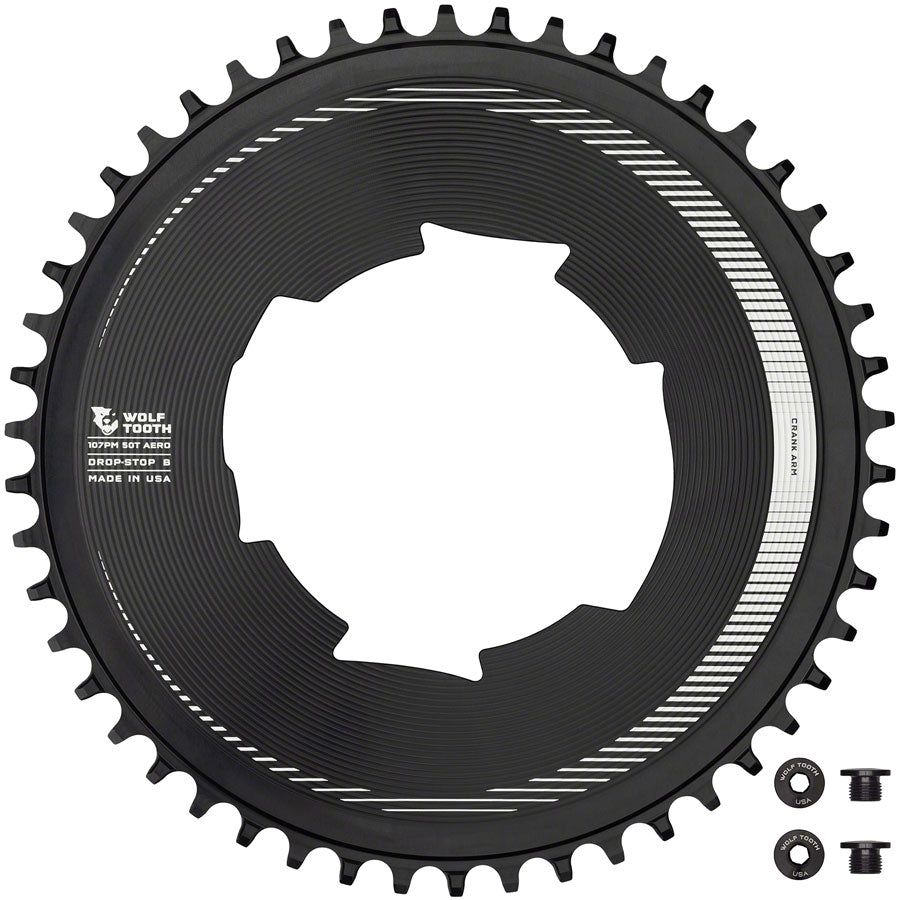 Wolf Tooth Aero 107 BCD Chainring - 50t, Optimized for SRAM Eagle and Flaptop Chains, Drop-Stop B, Black Outlet Pices