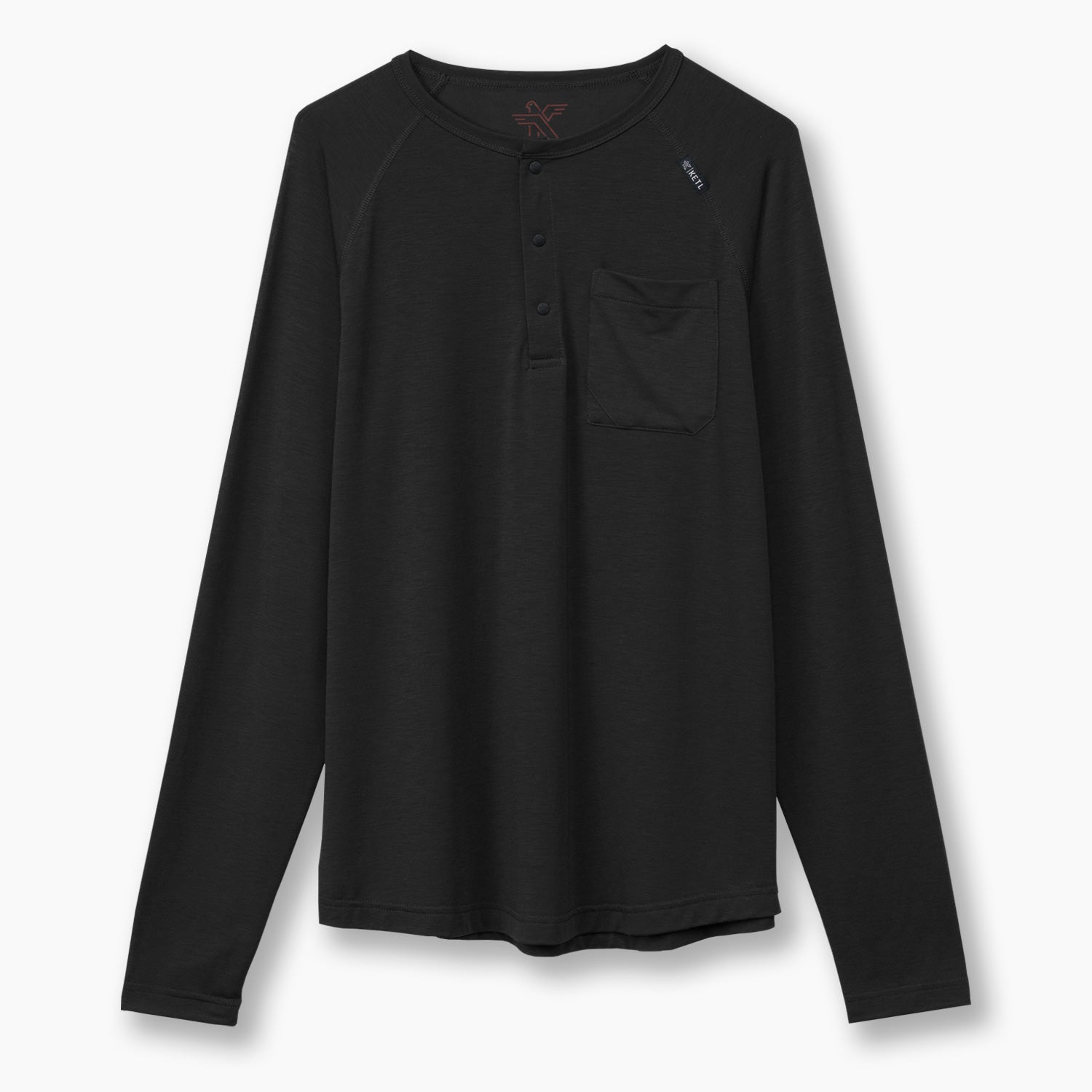 KETL Mtn Departed Featherweight Performance Henley Pocket Travel Tee - Men's Athletic Lightweight Packable Long Sleeve Shirt Black