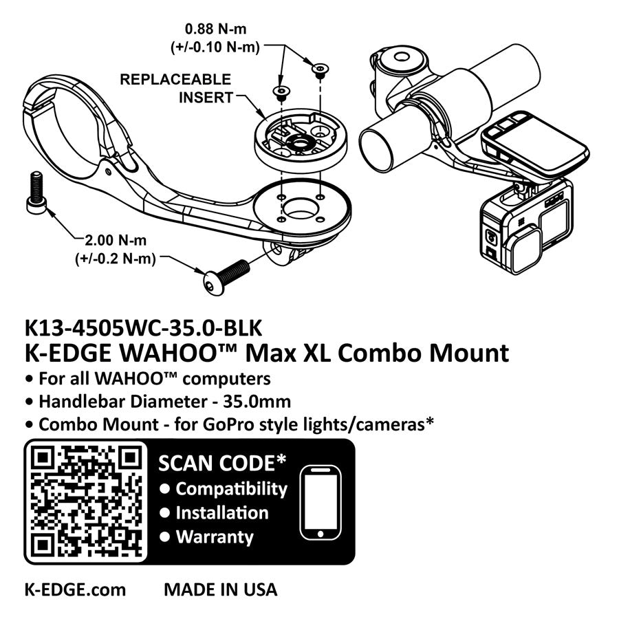 K-EDGE Wahoo MAX XL Combo Mount - 35.0mm, Black Anodize Free Shipping Best Store To Get