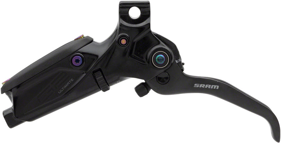 SRAM G2 Ultimate Disc Brake Lever Assembly - Carbon Lever, Gloss Black with Rainbow Hardware, A2 Reliable