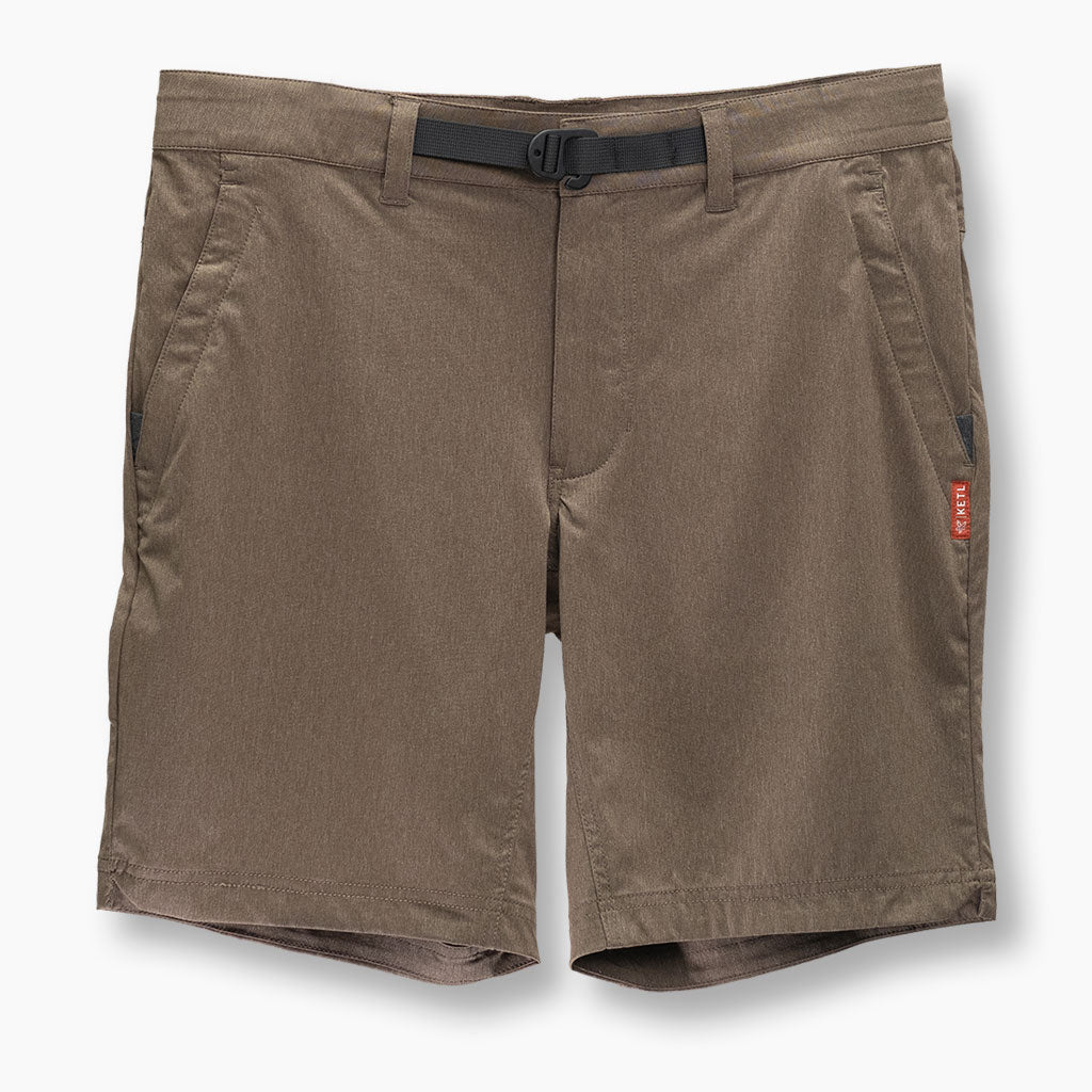 KETL Mtn Virtue Hybrid Shorts V3 9 Inseam: Swim, Hike, Travel, Lounge, Bike - Men's Hiking Chino Style Lightweight Brown