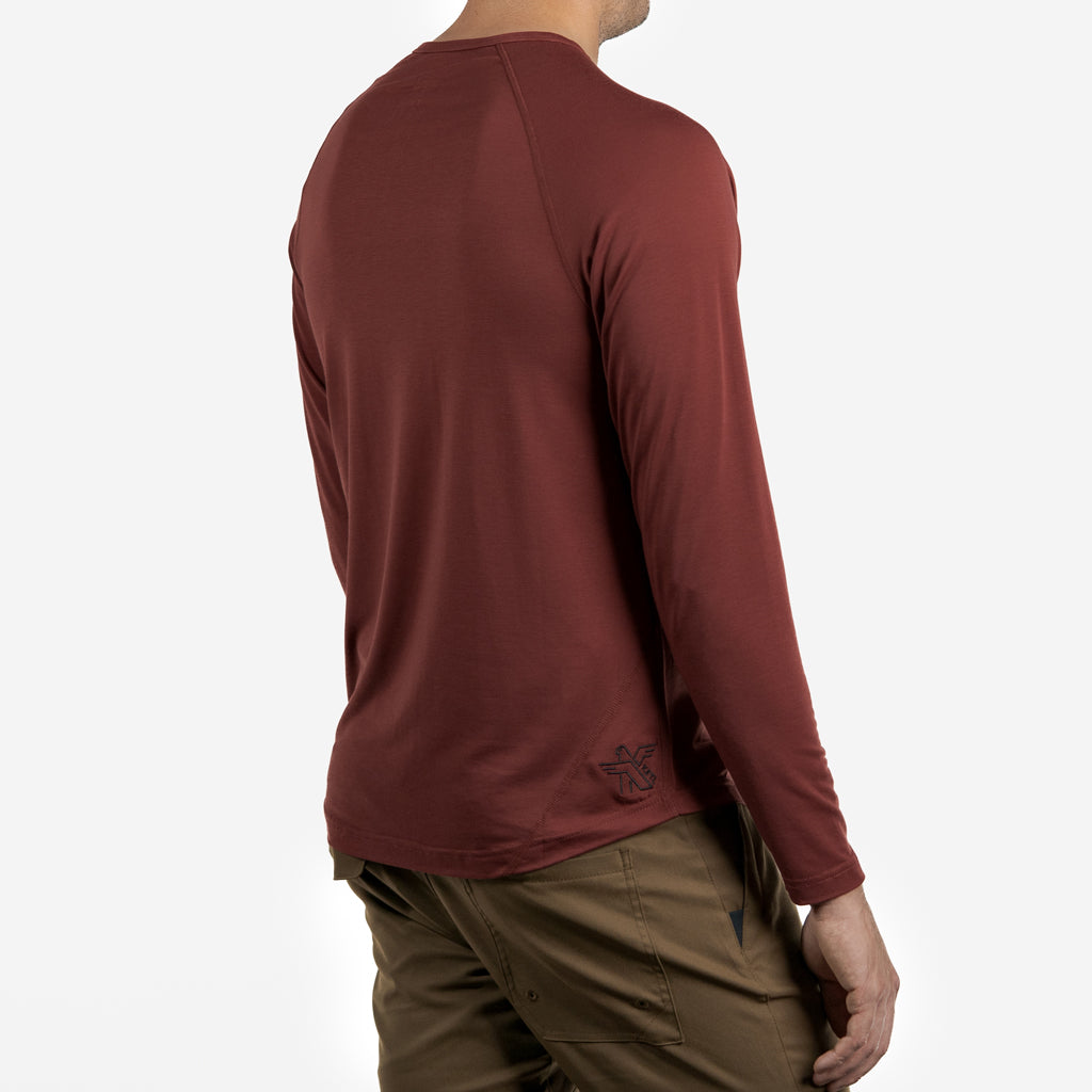 KETL Mtn Departed Featherweight Performance Travel Tee - Men's Athletic Lightweight Packable Long Sleeve Shirt Maroon