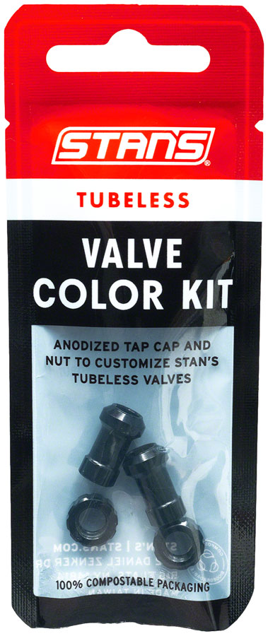 Stan's Tubeless Valve Stem Cap Color Kit - Black, Pair