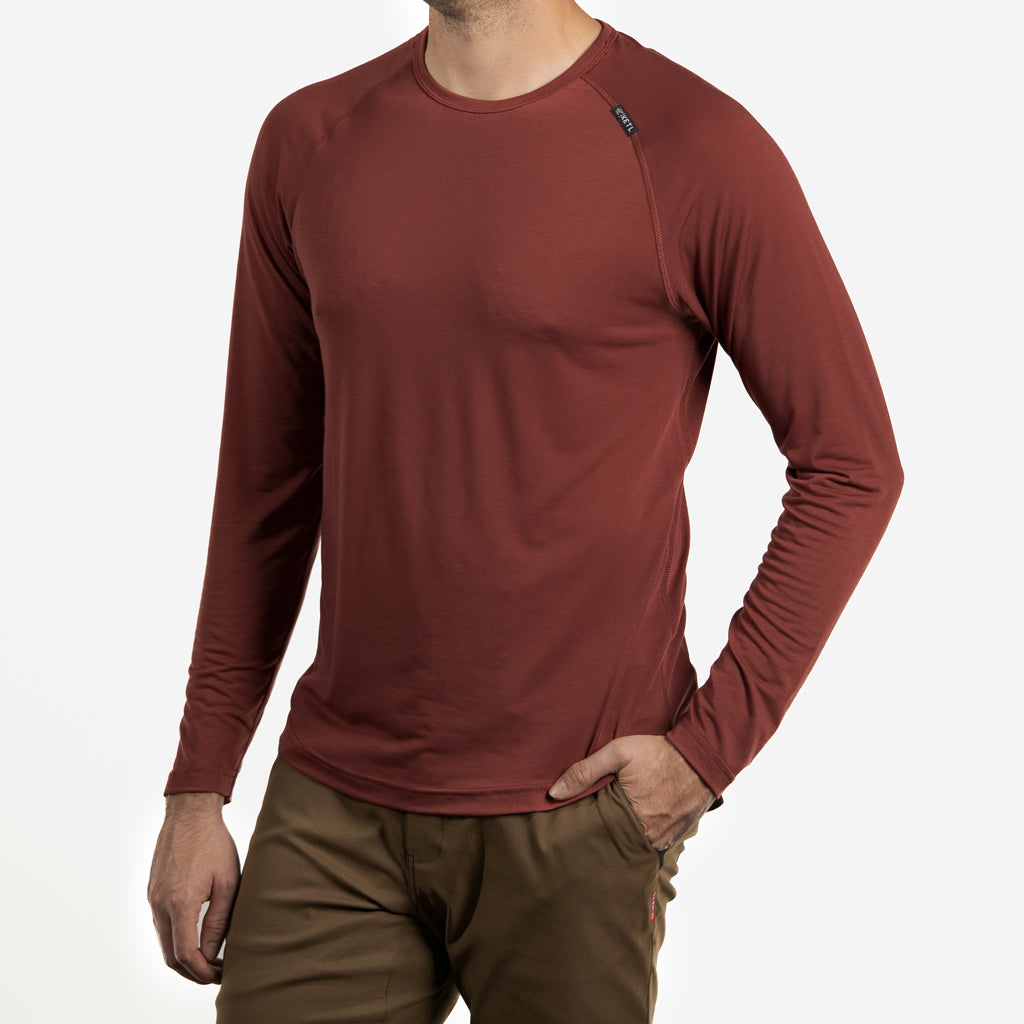 KETL Mtn Departed Featherweight Performance Travel Tee - Men's Athletic Lightweight Packable Long Sleeve Shirt Maroon