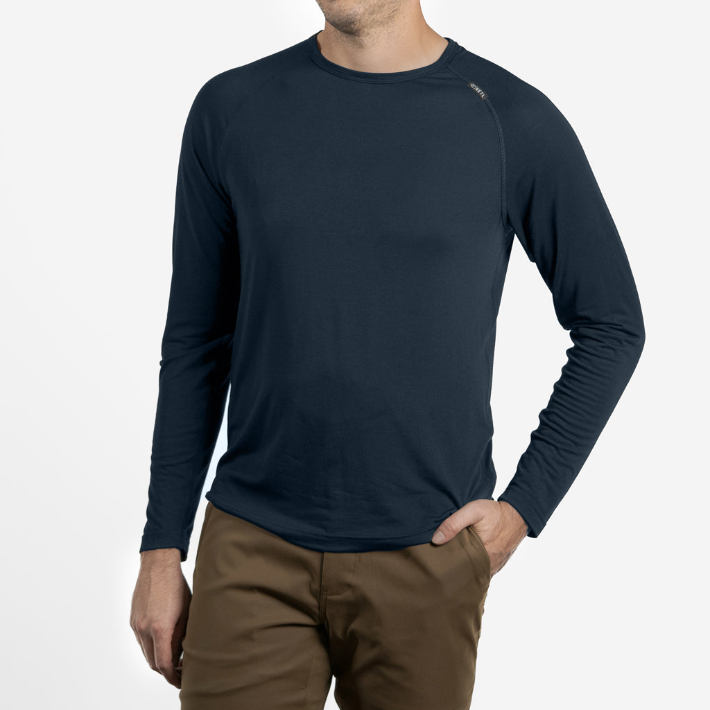 KETL Mtn Departed Featherweight Performance Travel Tee - Men's Athletic Lightweight Packable Long Sleeve Shirt Navy