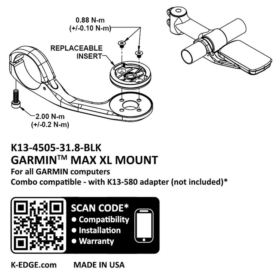 K-EDGE Garmin Max XL Mount - 31.8, Black Outlet Geniue Stockist