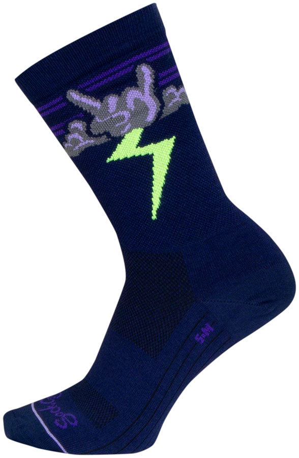 SockGuy Thunder Crew Socks - 6, Navy/Purple/Green, Small/Medium Outlet Low Pice