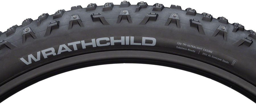 45NRTH Wrathchild Tire - 29 x 2.6, Tubeless, Folding, Black, 120 TPI, 252 XL Concave Carbide Aluminum Studs Clearance Low Shipping