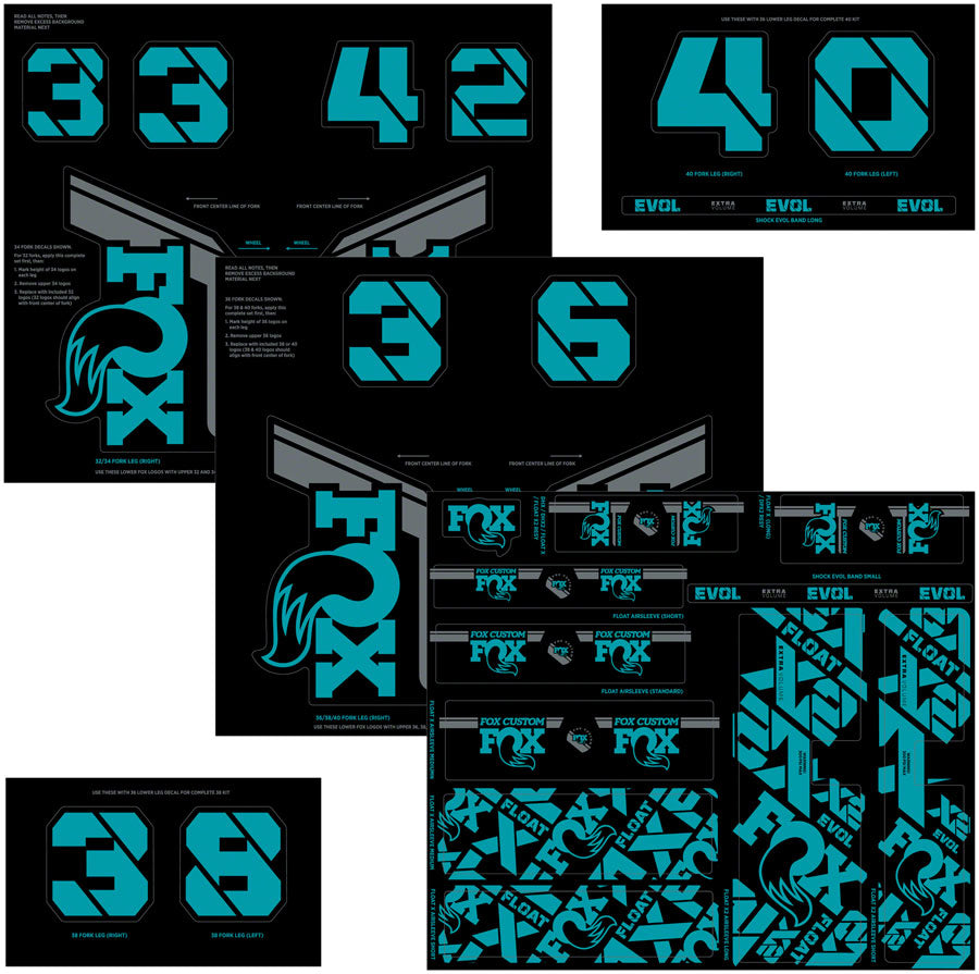 FOX Fork and Shock Decal Kit - Turquoise Clearance For Nice