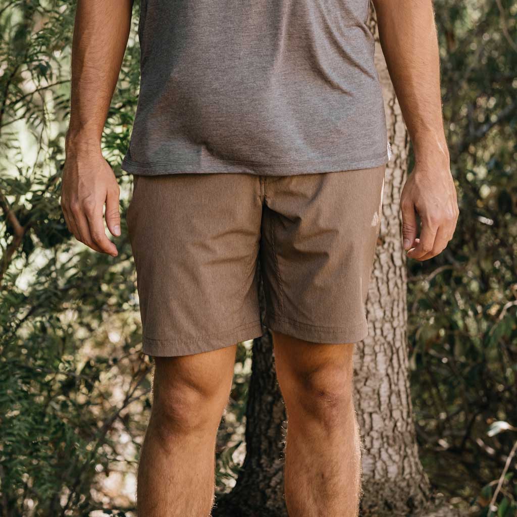 KETL Mtn Virtue Hybrid Shorts V3 9 Inseam: Swim, Hike, Travel, Lounge, Bike - Men's Hiking Chino Style Lightweight Brown