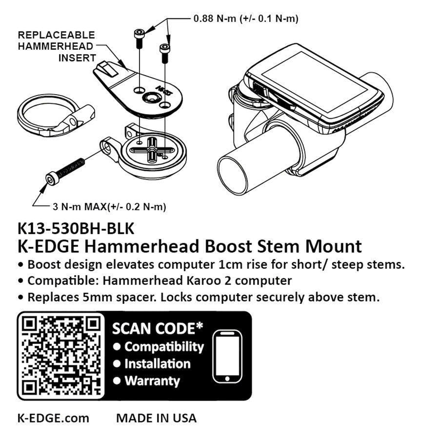 K-EDGE Hammerhead Boost Stem Mount - Adjustable, Black Anodize Sale With Paypal