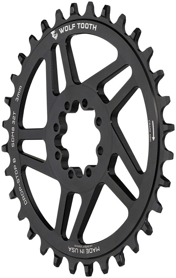 Wolf Tooth Direct Mount Chainring - 32t, SRAM Direct Mount, Drop-Stop B, For SRAM 8-Bolt Cranksets, 3mm Offset, Black Official Site