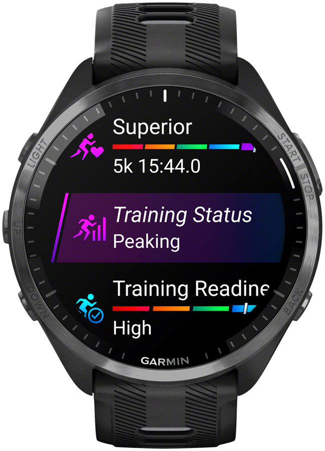 Garmin Forerunner 965 GPS Smartwatch - 47mm, Carbon Gray DLC Titanium Bezel, Black Case and Black/Powder Gray Silicone Free Shipping Low Shipping