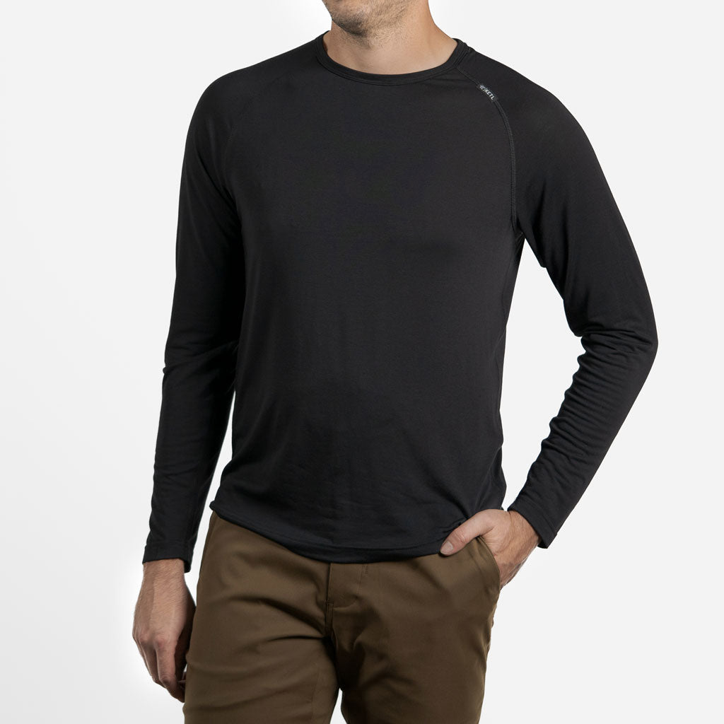 KETL Mtn Departed Featherweight Performance Travel Tee - Men's Athletic Lightweight Packable Long Sleeve Shirt Black