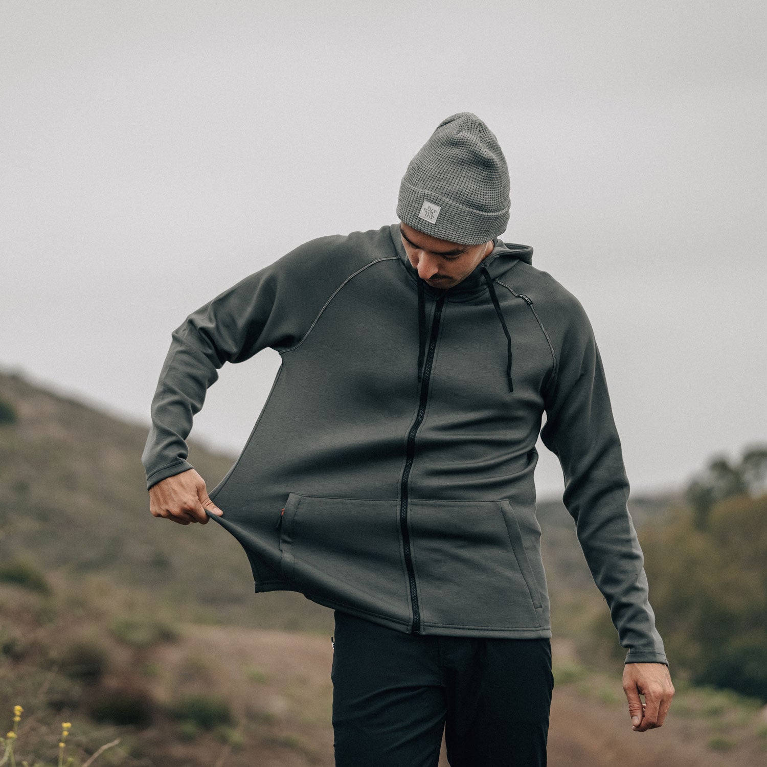 KETL Mtn Folly Active Travel Hoodie - Zipper Pockets, Stretchy, Breathable - Men's Zip-Up V.2 Grey