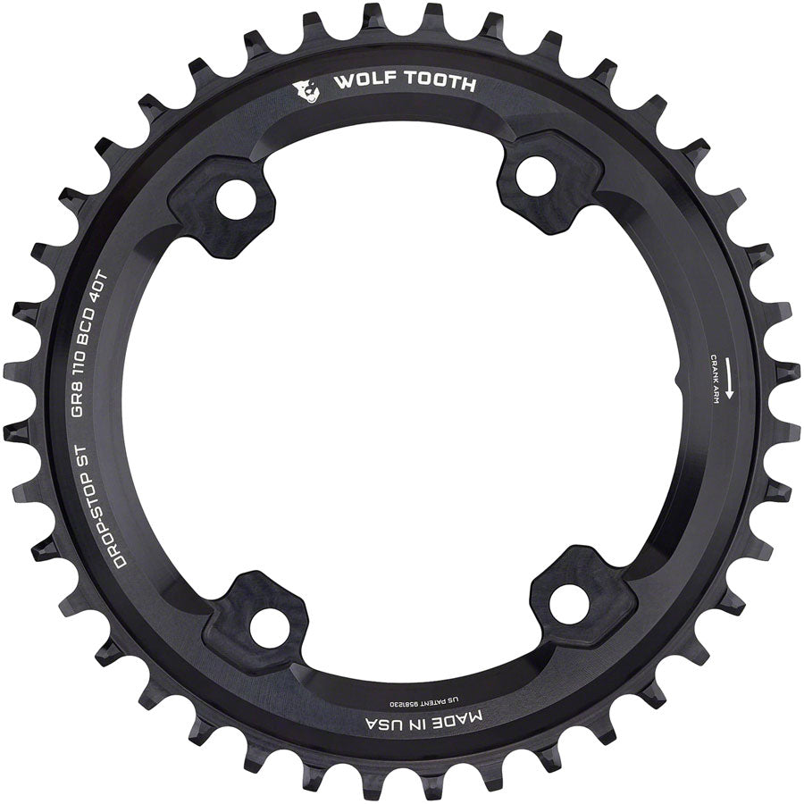 Wolf Tooth Shimano 110 Asymmetric BCD Chainring - 40t, 110 Asymmetric BCD, 4-Bolt, Drop-Stop ST, For Shimano GRX Cranks, Outlet Footaction