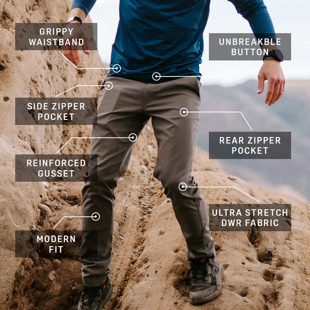 KETL Mtn Tomfoolery Travel Pants 34 Inseam: Stretchy, Packable, Casual Chino Style W/ Zipper Pockets - Grey Men's