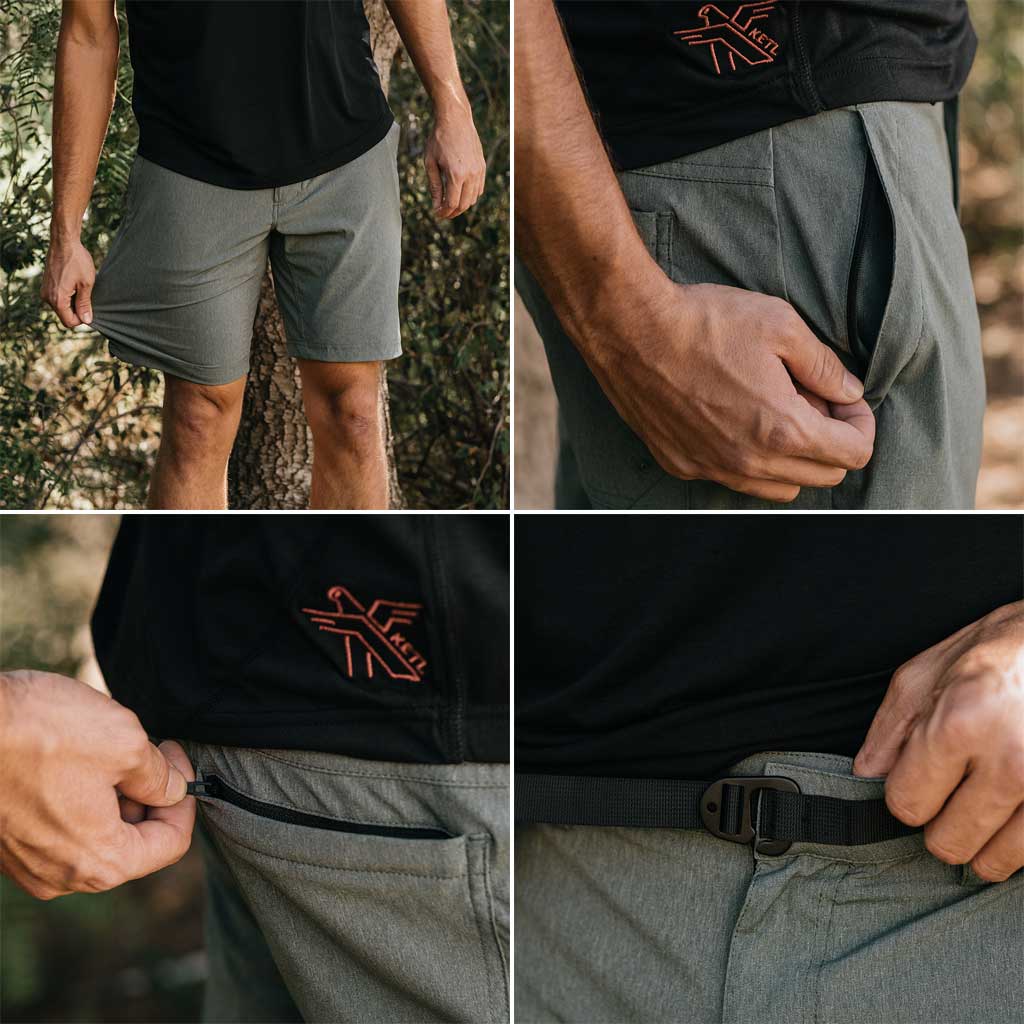 KETL Mtn Virtue Hybrid Shorts V3 9 Inseam: Swim, Hike, Travel, Lounge, Bike - Men's Hiking Chino Style Lightweight Green