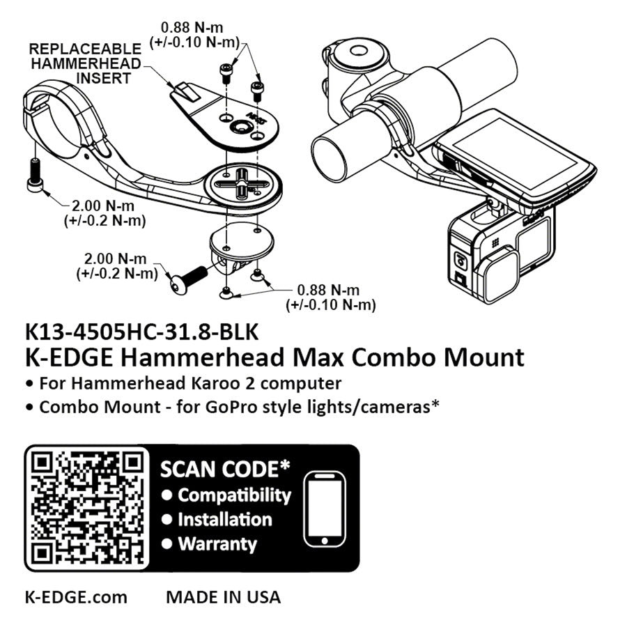 K-EDGE Hammerhead MAX XL Combo Mount - 31.8mm, Black Anodize Outlet Ebay