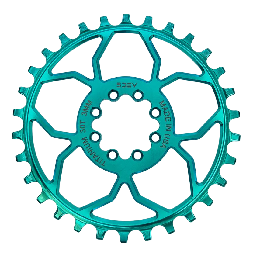 5Dev 8 Bolt Titanium T-Type Chainring, Teal, 3mm Offset Free Shipping Shop For